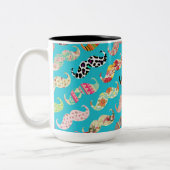 Funny Girly Turquoise Floral Aztec Mustaches Tweekleurige Koffiemok (Links)