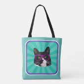 Funny Glasses Tuxedo Cat Epic Foto Art Tote Bag (Achterkant)