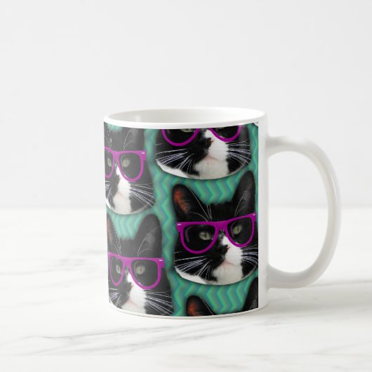 Funny Glasses Tuxedo Cat Pattern Epic Design Koffiemok (Rechts)