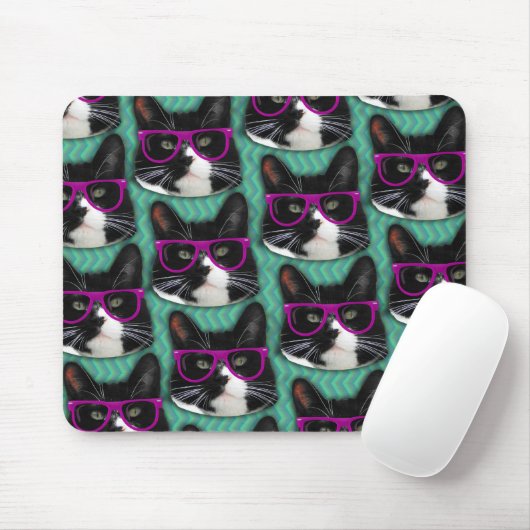 Funny Glasses Tuxedo Cat Pattern Muismat (Met muis)