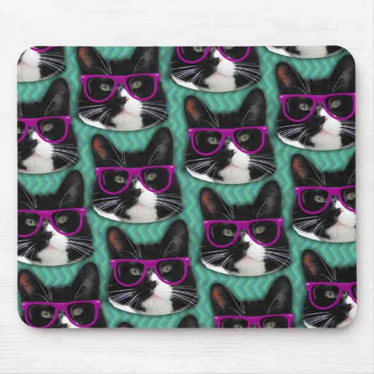 Funny Glasses Tuxedo Cat Pattern Muismat (Voorkant)