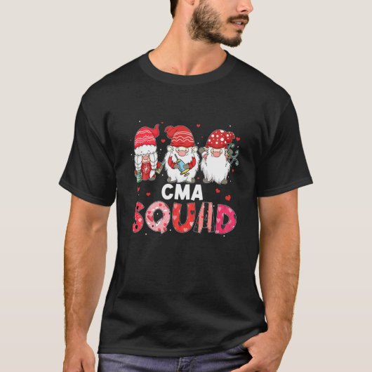Funny Gnome CMA Nurse Squad Nursing Valentijnsdag T-shirt (Voorkant)