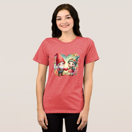 Funny Gnome for Valentine Day Tri-Blend Shirt (Voorkant volledig)