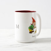 Funny Gnome, Gold Coins, Calligraphy & Monogram Tweekleurige Koffiemok (Voorkant rechts)