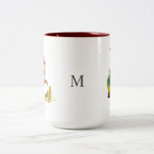 Funny Gnome, Gold Coins, Calligraphy & Monogram Tweekleurige Koffiemok (Center)