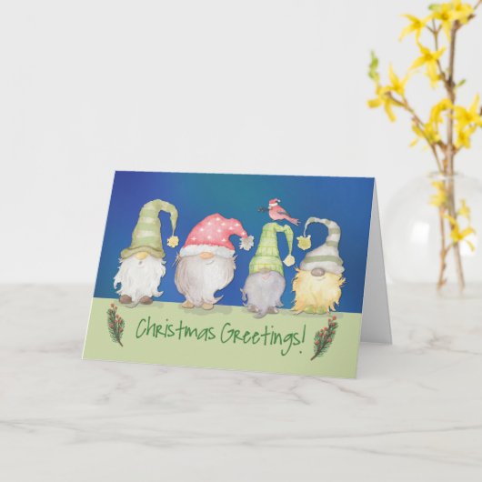 Funny Gnome Greetings over kerstFeestdagen Kaart (Gele Bloem)