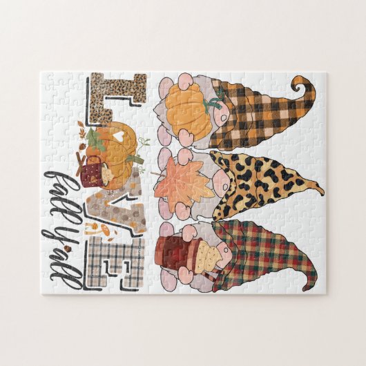 Funny Gnome houdt van herfst, pompoenseizoen Legpuzzel (Horizontaal)