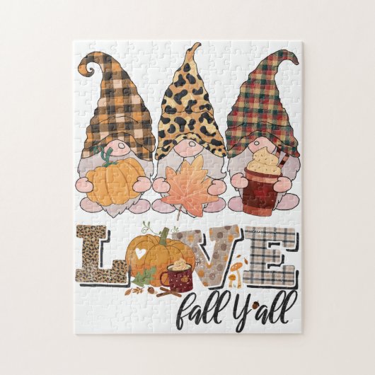 Funny Gnome houdt van herfst, pompoenseizoen Legpuzzel (Verticaal)