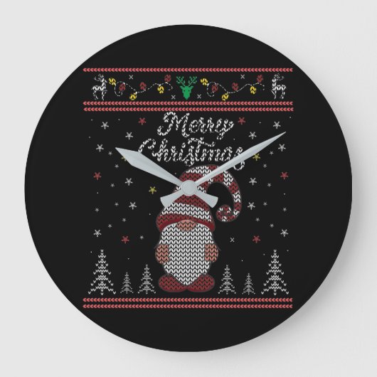 Funny Gnome Merry Kerstmis Grote Klok (Voorkant)