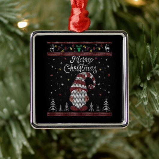 Funny Gnome Merry Kerstmis Metalen Ornament (Boom)