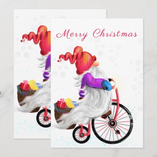 Funny Gnome met Bike en Gifts - Vrolijk kerstfeest (Voorkant / Achterkant)