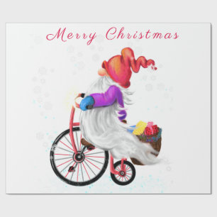Funny Gnome met Bike en Gifts - Vrolijk kerstfeest Cadeaupapier