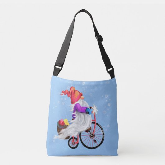 Funny Gnome met Bike en Gifts - Vrolijk kerstfeest Crossbody Tas (Voorkant)