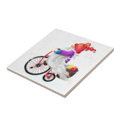 Funny Gnome met Bike en Gifts - Vrolijk kerstfeest Tegeltje (Zijkant)