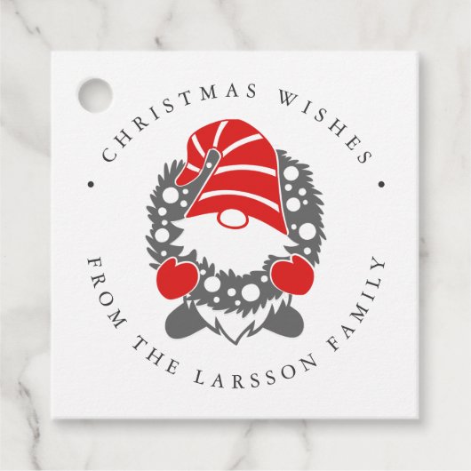 Funny Gnome met Garland Festive Kerstmis Bedankjes Labels (Voorkant)