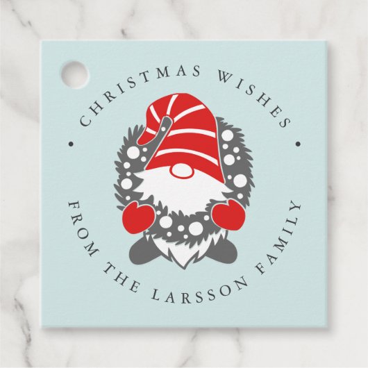 Funny Gnome met Garland Festive Kerstmis Mint Bedankjes Labels (Voorkant)