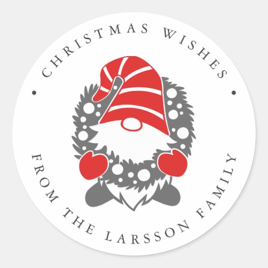 Funny Gnome met Garland Festive Kerstmis Ronde Sticker (Voorkant)