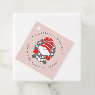 Funny Gnome met Garland Festive Kerstroze Bedankjes Labels