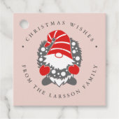 Funny Gnome met Garland Festive Kerstroze Bedankjes Labels (Voorkant)