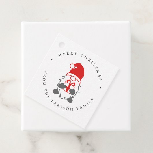 Funny Gnome met kerstcadeautje en Santa Hat Bedankjes Labels (In situ)