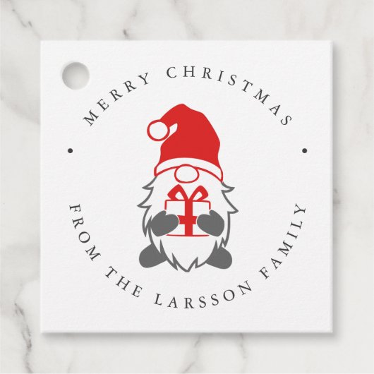 Funny Gnome met kerstcadeautje en Santa Hat Bedankjes Labels (Voorkant)