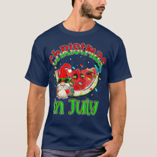 Funny Gnome Summer Watermelon Xmas Lights Christma T-shirt
