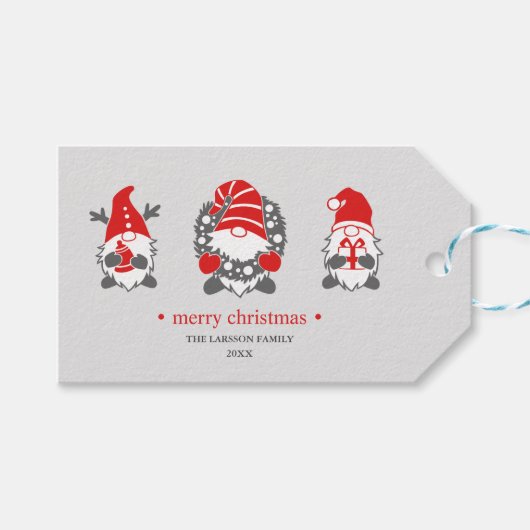 Funny Gnomes | Kerstgrijs Vakantie Cadeaulabel (Voorkant (Horizontaal))