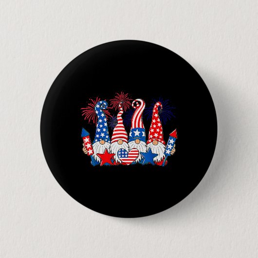 Funny Gnomes Patriotic American Flag Cute Gnomes 4 Ronde Button 5,7 Cm (Voorkant)