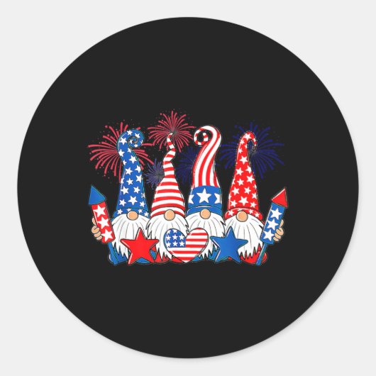 Funny Gnomes Patriotic American Flag Cute Gnomes 4 Ronde Sticker (Voorkant)