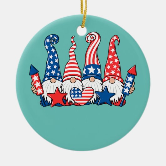 Funny Gnomes Patriotic American Flag Cute Gnomes Keramisch Ornament (Voorkant)
