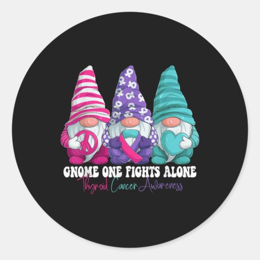 Funny Gnomies Thyroid Cancer Awareness Month Ribbo Ronde Sticker (Voorkant)