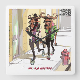 Funny Gnu Age Hipsters Rick London Wall Clock Vierkante Klok