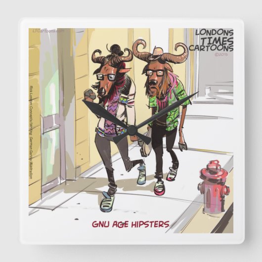 Funny Gnu Age Hipsters Rick London Wall Clock Vierkante Klok (Voorkant)