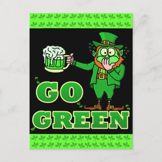 Funny "Go Green" Drink Leprechaun Briefkaart (Voorkant)