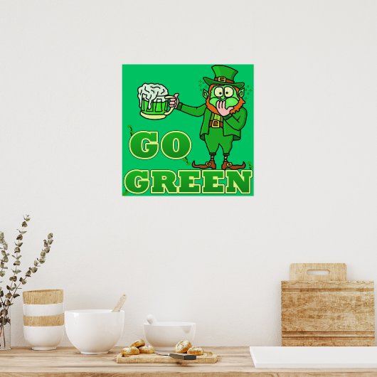 Funny "Go Green" Drink Leprechaun Poster (Keuken)