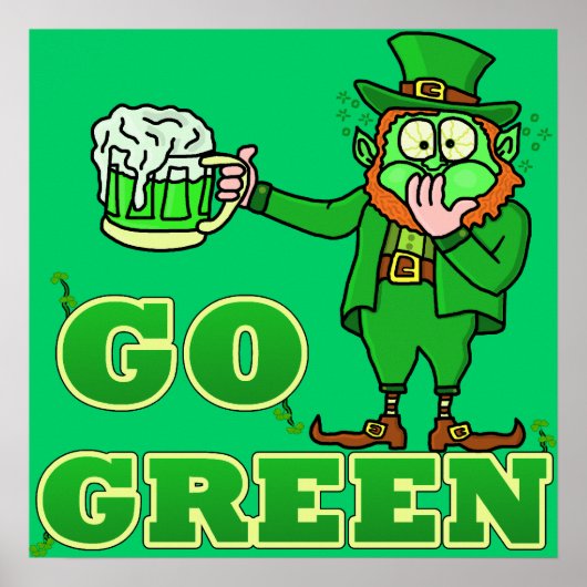 Funny "Go Green" Drink Leprechaun Poster (Voorkant)
