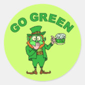 Funny "Go Green" Drink Leprechaun Ronde Sticker (Voorkant)
