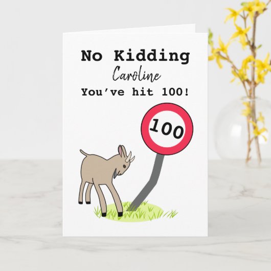 Funny goat 100th verjaardagskaart kaart (Gele Bloem)