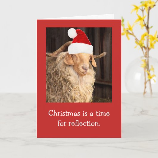 Funny Goat and Santa Hat Kerstmis Kaart (Gele Bloem)