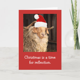 Funny Goat and Santa Hat Kerstmis Kaart
