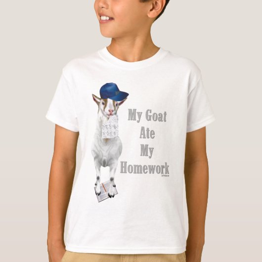 Funny Goat Ate Mijn thuiswerk T-shirt (Voorkant)