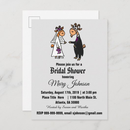 Funny Goat Bride en Groom Vrijgezellenfeest Uitnodiging Briefkaart (Voorkant / Achterkant)