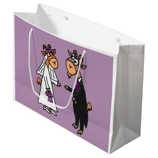 Funny Goat Bride en Groom Wedding Groot Cadeauzakje (Voorkant Gekanteld)