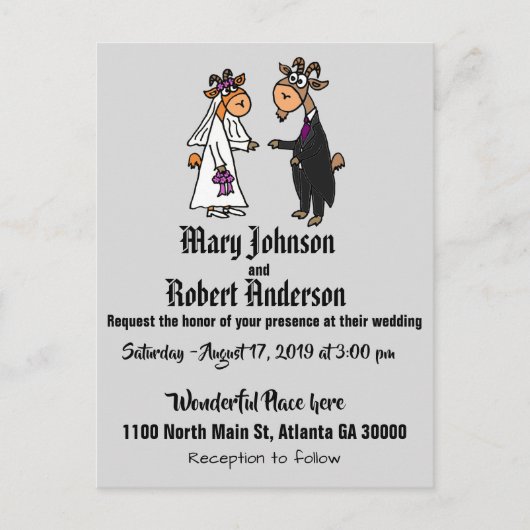 Funny Goat Bride en Groom Wedding Invitation Uitnodiging Briefkaart (Voorkant)