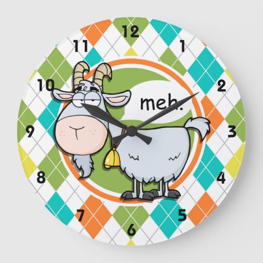 Funny Goat Colorful Argyle Pattern Grote Klok (Voorkant)