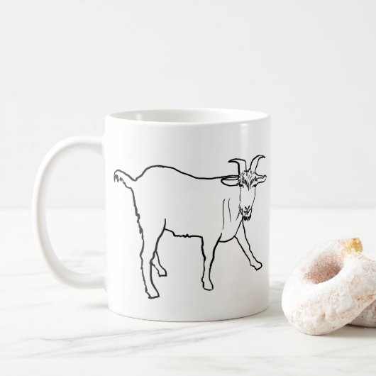 Funny Goat Drawing Quirky Cartoon Animal Art Koffiemok (Met donut)