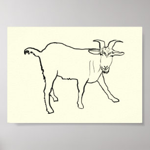 Funny Goat Drawing Quirky Cartoon Animal Art Poster