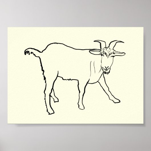 Funny Goat Drawing Quirky Cartoon Animal Art Poster (Voorkant)