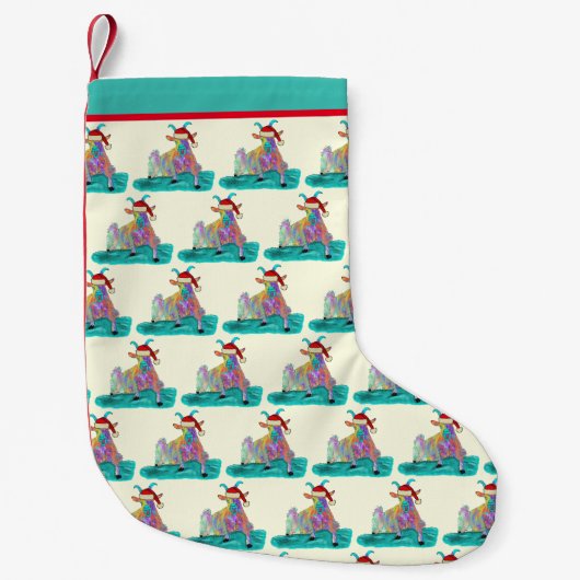 Funny Goat Screaming Colorful Santa Illustration Kleine Kerstsok (Voorkant)