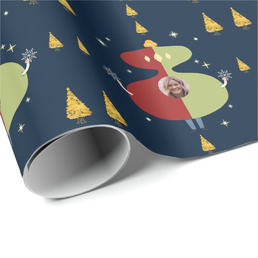 Funny Gold Tree Custom Photo Holiday Cadeaupapier (Rol Hoek)